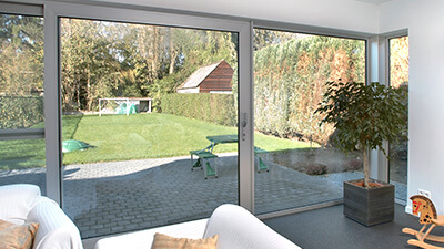 Close up of a locked window with security features